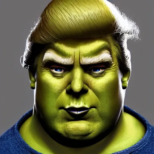 Image similar to donald trump stylized as shrek, portrait, artstation, concept art by greg rutkowsk