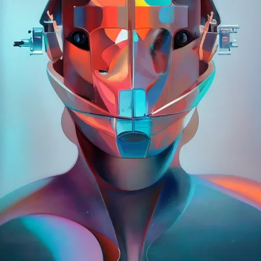 Image similar to scifi futurism automaton minimalism chrome by peter mohrbacher art Hajime Sorayama airbrush hyperrealism model abstract shatter fragments cubism futurism pastel blue soft