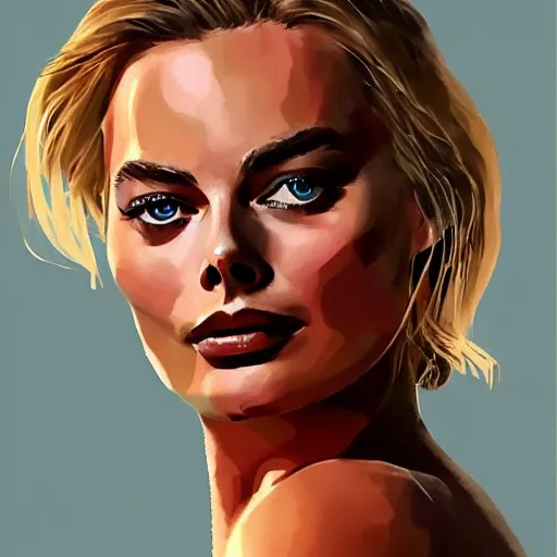 Image similar to Margot robbie, Illustration, Acrylic Paint, 4k, artstation