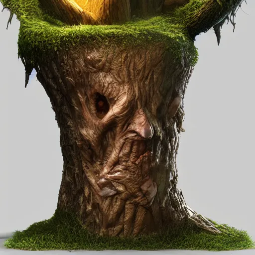 Image similar to donald trump is fused into a tree stump, hyperdetailed, artstation, cgsociety, 8 k