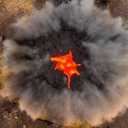 Image similar to ancient demon summoning, magic, volcanic acitvity, shot from drone