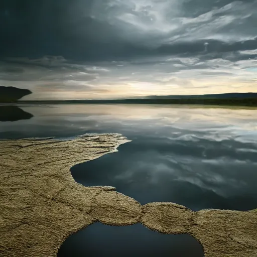 Image similar to dslr photo of a large lake with ripples from a pebble skimming across the water, full bodied portrait, artgerm, artstation, very high quality effects, intricate details,, extremely high quality, moody lighting, real camera, real photo, photography by deviantart, 8 k, full subject in shot