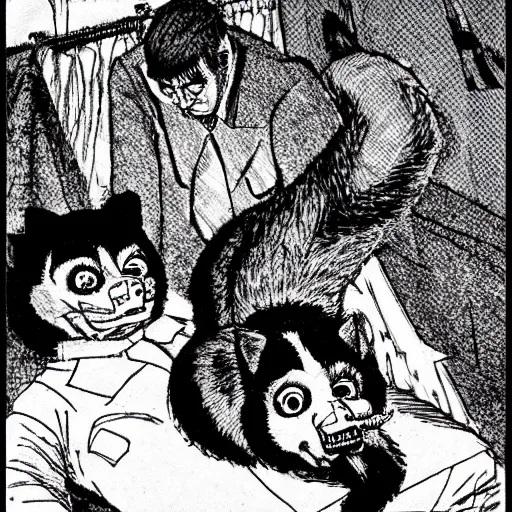 Image similar to adolf hitler killing furries, junji ito, manga,