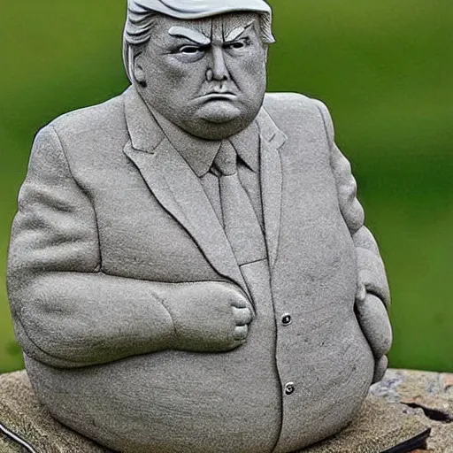 Image similar to obese stone sculpture of donald trump, highly detailed,