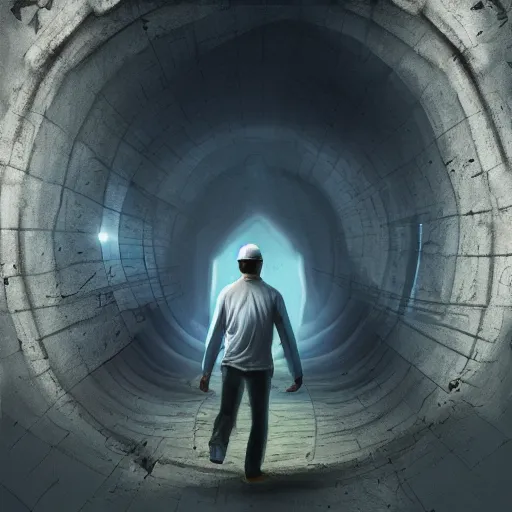 Image similar to a man walking into the portal, concept art, illustration, highly detailed, artwork, cinematic, hyper realistic, art station,