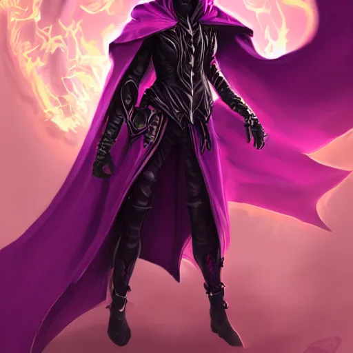 Image similar to female warlock long hood cloak purple, fighting dark evil monster from hell in magic world, 8 k, trending on artstation by tooth wu ”