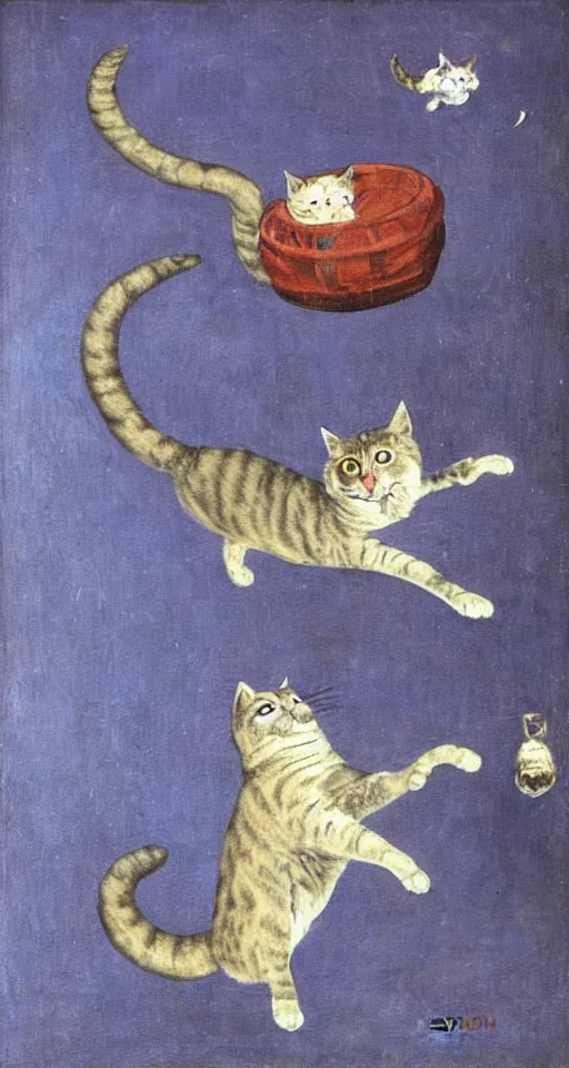 Prompt: bosch painting of a flying cat with purple eyes