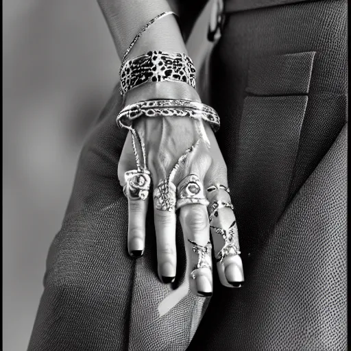 Prompt: Photo of a hand Jewellery model, bold, self confidence, cinematic,HDR,focus,
