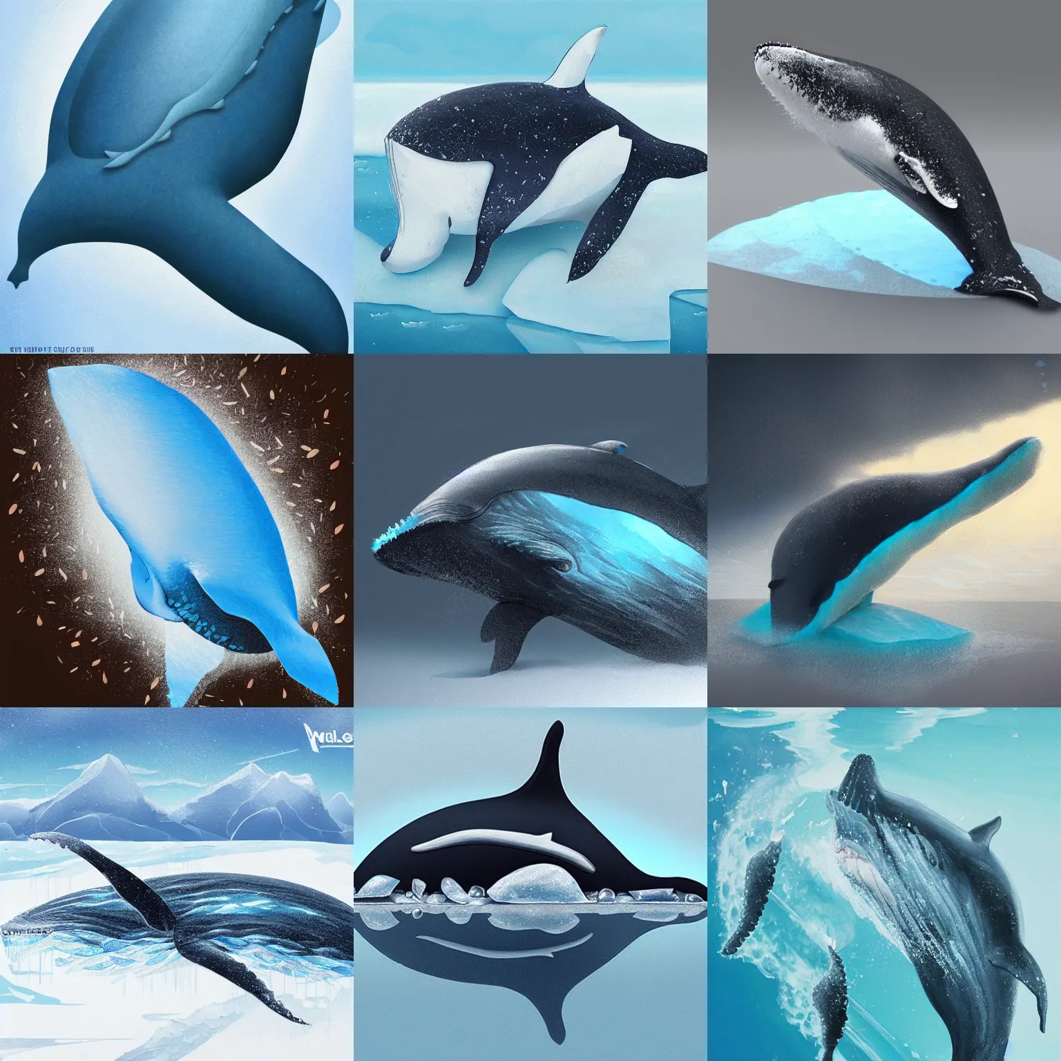 Prompt: a whale made of ice, award-winning art, trending on artstation