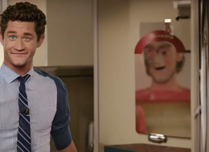 Image similar to will schuester from glee watches you whilst you sleep, creepy photo