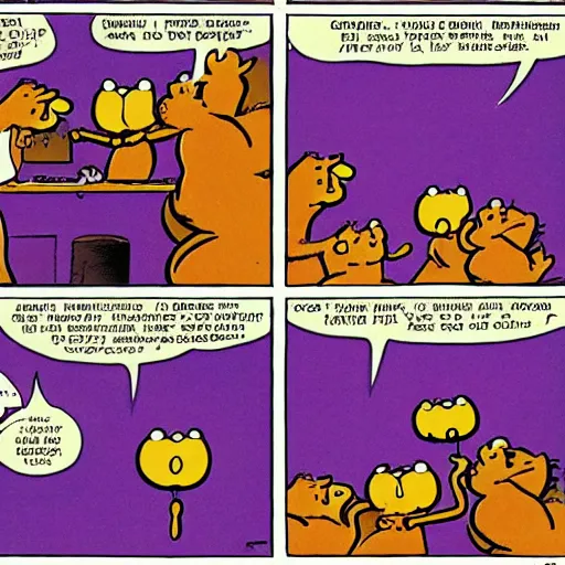 Prompt: Garfield Comic about atomic war, Drawn by Jim Davis, Funny, Sad, Creepy