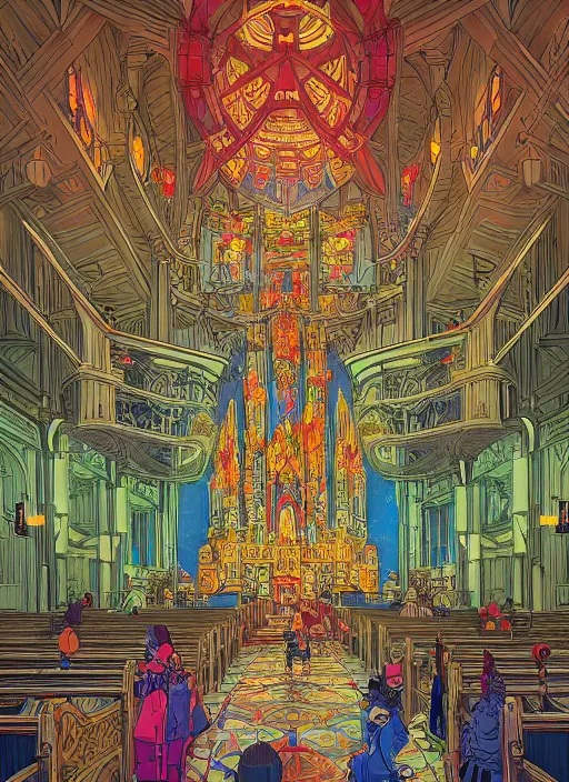 Prompt: the church of anime, an ultrafine detailed illustration by james jean, intricate linework, bright colors, final fantasy, behance contest winner, vanitas, angular, altermodern, unreal engine 5 highly rendered, global illumination, radiant light, detailed and intricate environment