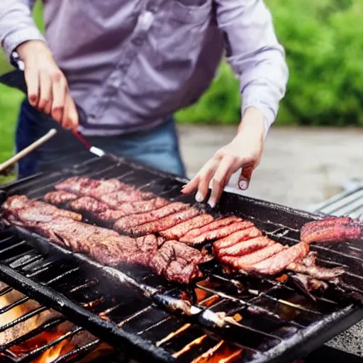 Prompt: photo of people doing bbq under heavy rain, ultra realistic face detailed eyes