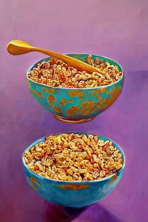 Image similar to painting of biblically accurate bowl of cereal, beautiful composition, amazing details, abstract