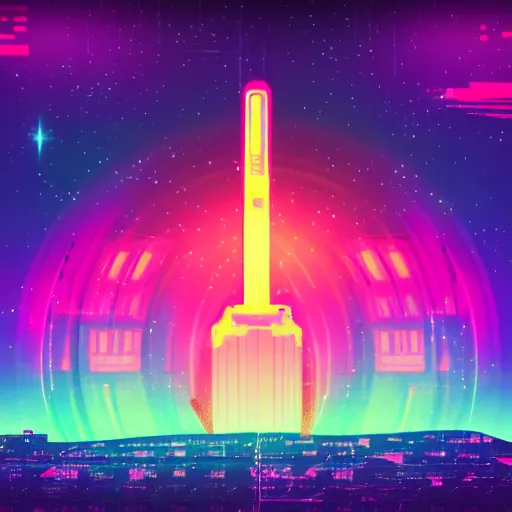 Prompt: synthwave neon city in space