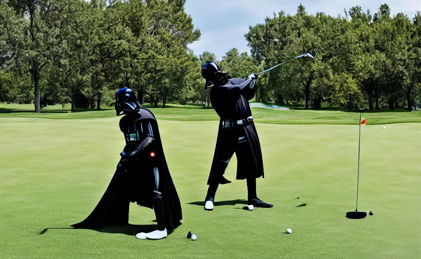 Image similar to Darth vader playing golf, 8k