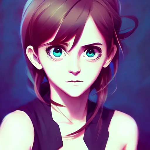 Image similar to anime portrait of emma watson as an anime girl by Stanley Artgerm Lau, WLOP, Rossdraws, James Jean, Andrei Riabovitchev, Marc Simonetti, and Sakimichan, trending on artstation