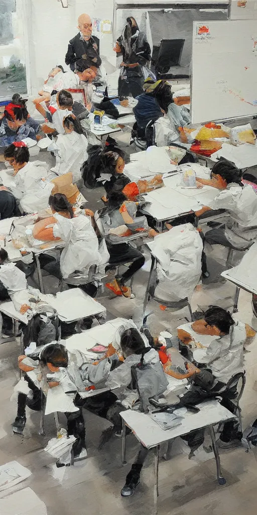 Image similar to oil painting scene from school by kim jung gi