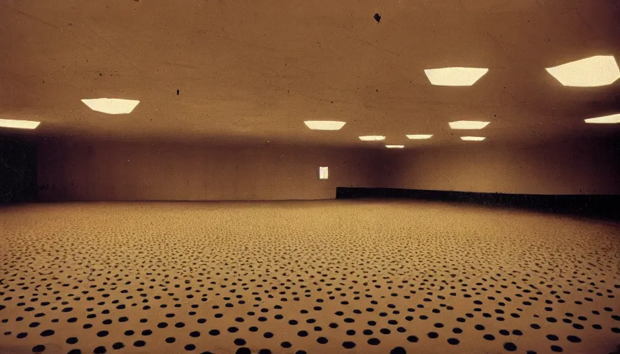 Prompt: 70s movie still of a man with trypophobia deep mouth in an empty soviet ballroom, eastmancolor, heavy grain, high quality, higly detailed, liminal space