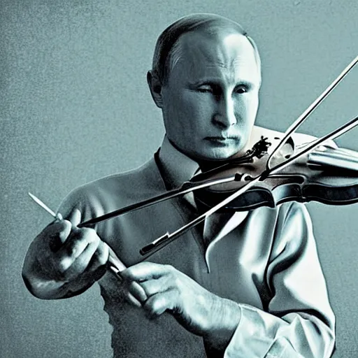 Image similar to putin playing violin, digital art