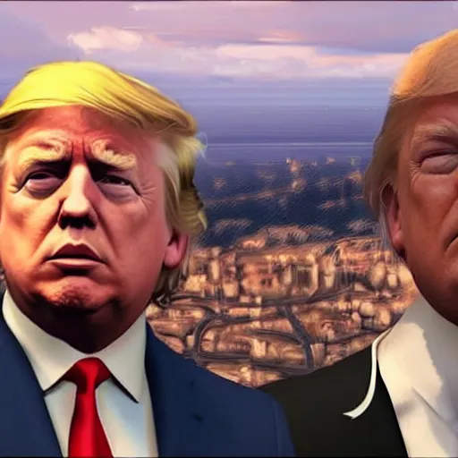 Image similar to boris johnson and trump in heist gear GTA V loading screen