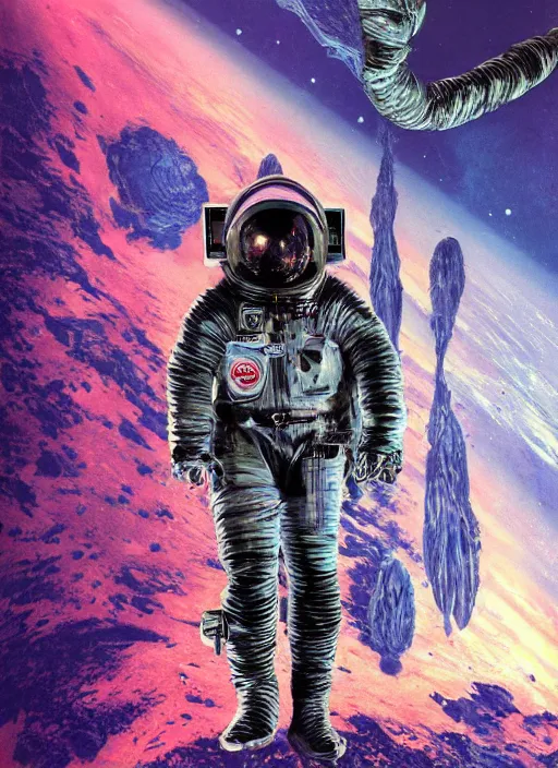 Image similar to detailed astronaut suit in dark void underwater - complex and hyperdetailed suit. reflection and dispersion materials. rays and dispersion of light. glowing lights. volumetric light. f / 3 2. noise film photo. flash photography. ultra realistic, wide angle. poster by wayne barlowe, hajime sorayama aaron horkey, craig mullins