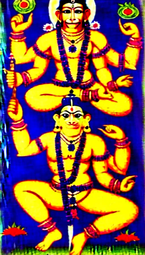 Prompt: hanuman gets together with the gods of the vedic culture of india against the background of the universe