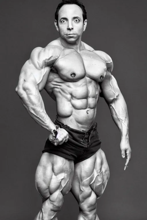 Prompt: Sam Riegel is a jacked muscle builder gigachad, grayscale photography, Critical Role