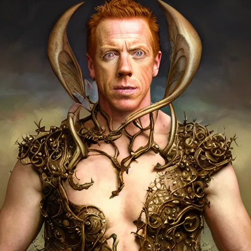 Image similar to closeup portrait shot of damian lewis as puck, robin goodfellow, pooka, fairy, highly detailed, digital painting, artstation, concept art, soft focus, depth of field, artgerm, tomasz alen kopera, peter mohrbacher, donato giancola, wlop, boris vallejo