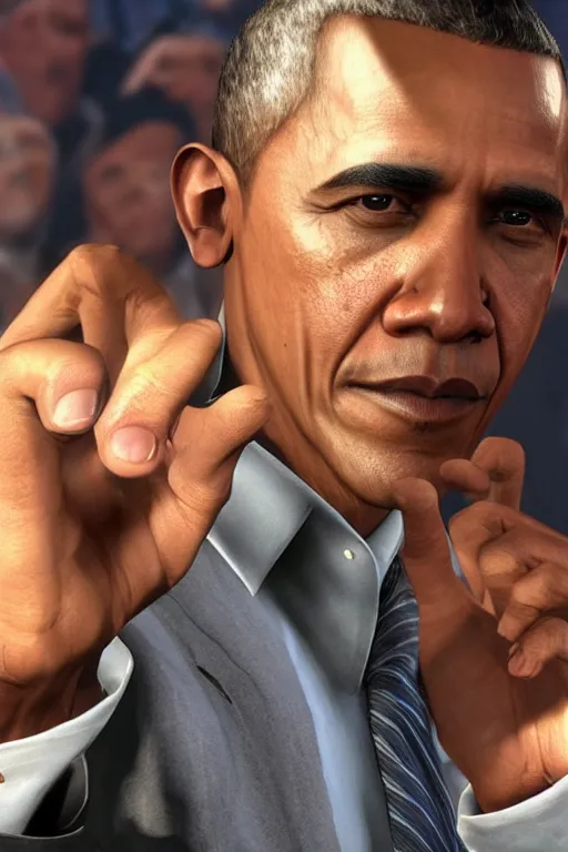 Image similar to obama doing an ok hand sign, cinematic, photoreal, by red dead redemption 2