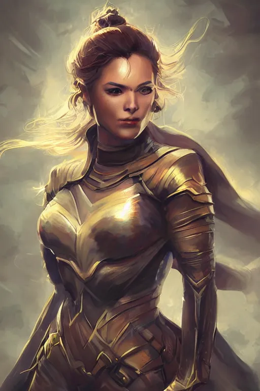 Image similar to three quarters portrait of a beautiful woman,super hero costume,heroic pose,highly detailed, digital painting,illustration, art by Stanley Lau