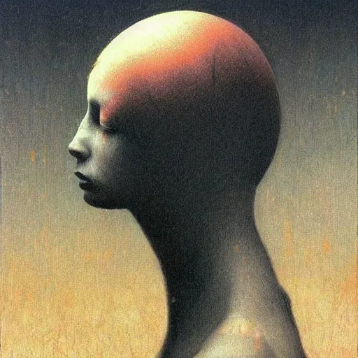 Image similar to young teen female with ((((crow)))) head , painting by Beksinski