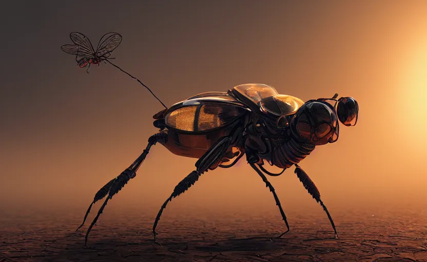 Image similar to insect robot, hyperdetailed, artstation, cgsociety, golden hour 8 k