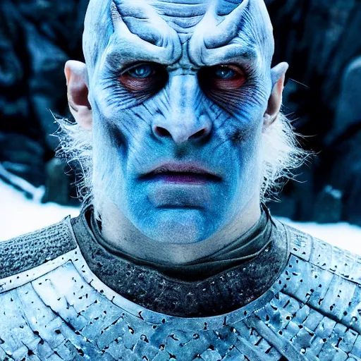 Prompt: medieval fantasy head and shoulders portrait from game of thrones of jason statham as a white walker night king ice giant, photo by philip - daniel ducasse and yasuhiro wakabayashi and jody rogac and roger deakins