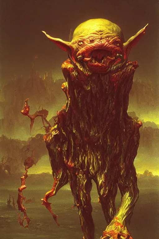 Image similar to a goblin, realistic oil painting by Thomas Cole and Wayne Barlowe