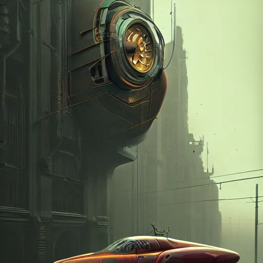 Image similar to cyborg vintage supercar slick warm tones : by michal karcz, daniel merriam, victo ngai and guillermo del toro : ornate, dynamic, particulate, intricate, elegant, highly detailed, centered, artstation, smooth, sharp focus, octane render