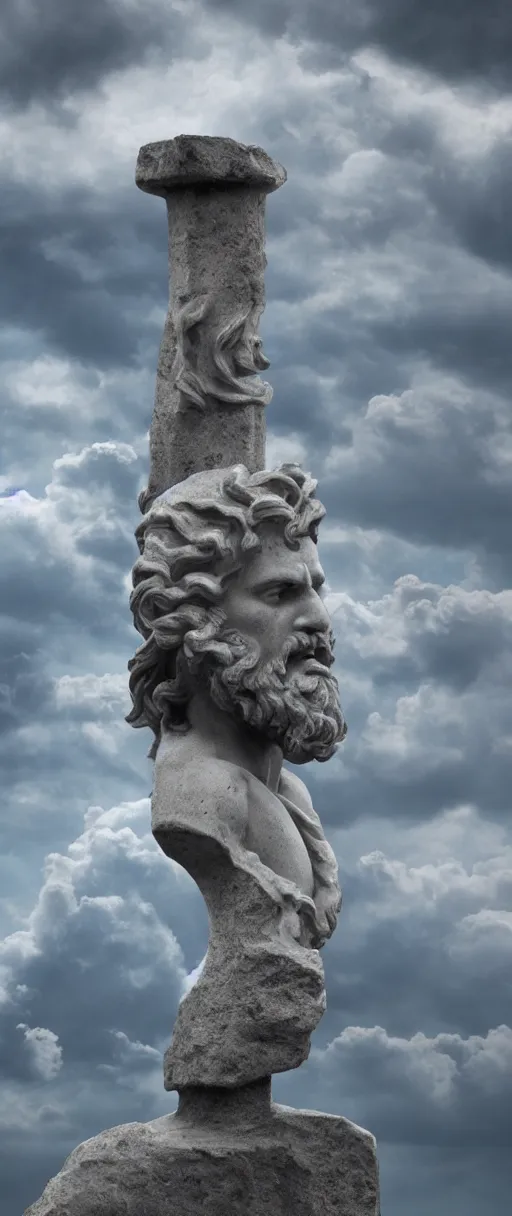 Stone Bust Of Zeus In The Clouds Storm Clouds Stable Diffusion