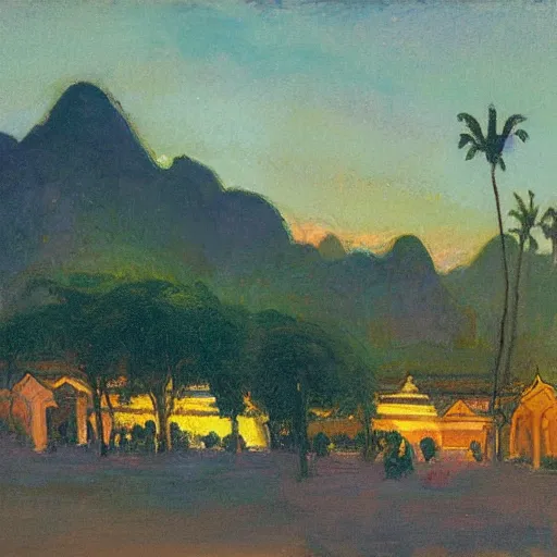 Image similar to Luang Prabang in the style of Henry Ossawa Tanner