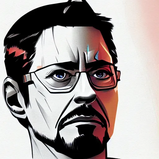 Prompt: concept art of tony stark, vector art, by cristiano siqueira, highly detailed, artstation, high quality