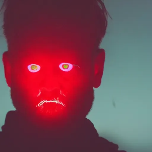 Image similar to a man with red glowing eyes