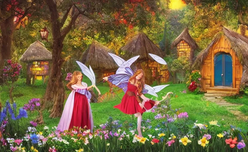 Prompt: musical, fairy tale, happiness, joy, unrealistic, village, houses