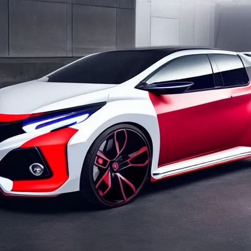 Image similar to mixed design between a honda civic type r and a peugeot 1 0 8, on road, 2 0 2 2 concept car, hyperrealistic