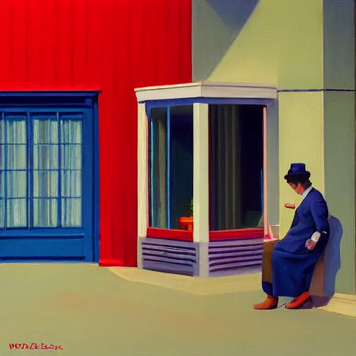 Prompt: a hyper realistic fine art painting titled ‘ littlesocks ’ in the style of edward hopper, wes anderson