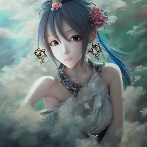 Image similar to dynamic composition, motion, ultra-detailed, incredibly detailed, a lot of details, amazing fine details and brush strokes, colorful and grayish palette, smooth, HD semirealistic anime CG concept art digital painting, watercolor oil painting of a young C-Pop idol girl, by a Chinese artist at ArtStation, by Huang Guangjian, Fenghua Zhong, Ruan Jia, Xin Jin and Wei Chang. Realistic artwork of a Chinese videogame, gradients, gentle an harmonic grayish colors.