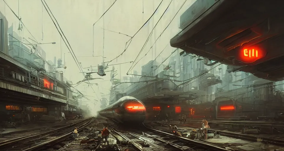 Image similar to a highly detailed epic cinematic concept art CG render digital painting artwork scene: retrofuturistic 1920s cyberpunk steampunk bullet train emitting smoke. By Greg Rutkowski, Ilya Kuvshinov, WLOP, Stanley Artgerm Lau, Ruan Jia and Fenghua Zhong, trending on ArtStation, made in Maya, Blender and Photoshop, octane render, excellent composition, cinematic dystopian brutalist atmosphere, dynamic dramatic cinematic lighting, aesthetic, very inspirational, arthouse