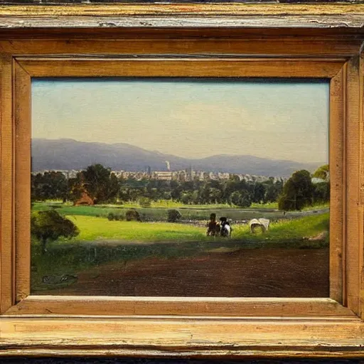 Prompt: a landscape painting of canberra by fred mccubbin