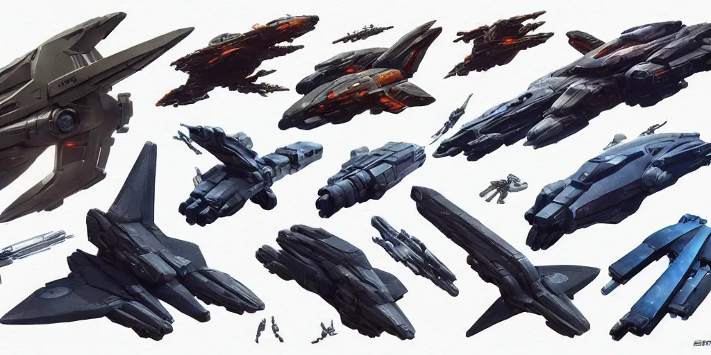 Image similar to Futuristic sci-fi props and gadget, hard surface, collection ,kitbash, parts, Shape and form, in watercolor gouache detailed paintings , hull, elite dangerous, star citizen , modular, pieces , golden ratio, mobius