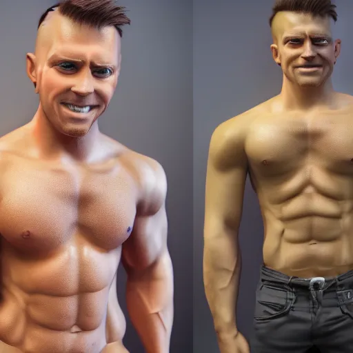 Image similar to youtuber derek from moreplatesmoredates very muscular in real life, 8 k, 4 k uhd, realistic, hyper realistic, super detailed, very detailed, detailed