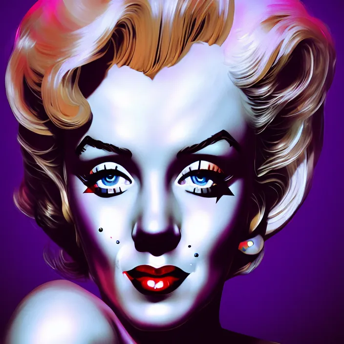 Image similar to portrait of Marilyn Monroe as a harley quinn. intricate abstract. intricate artwork. by Tooth Wu, wlop, beeple, dan mumford. octane render, trending on artstation, greg rutkowski very coherent symmetrical artwork. cinematic, hyper realism, high detail, octane render, 8k, iridescent accents