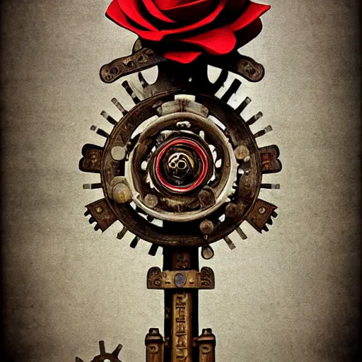 Prompt: giant mechanical rose, steampunk, fantasy art, sky, detailed, behrens style